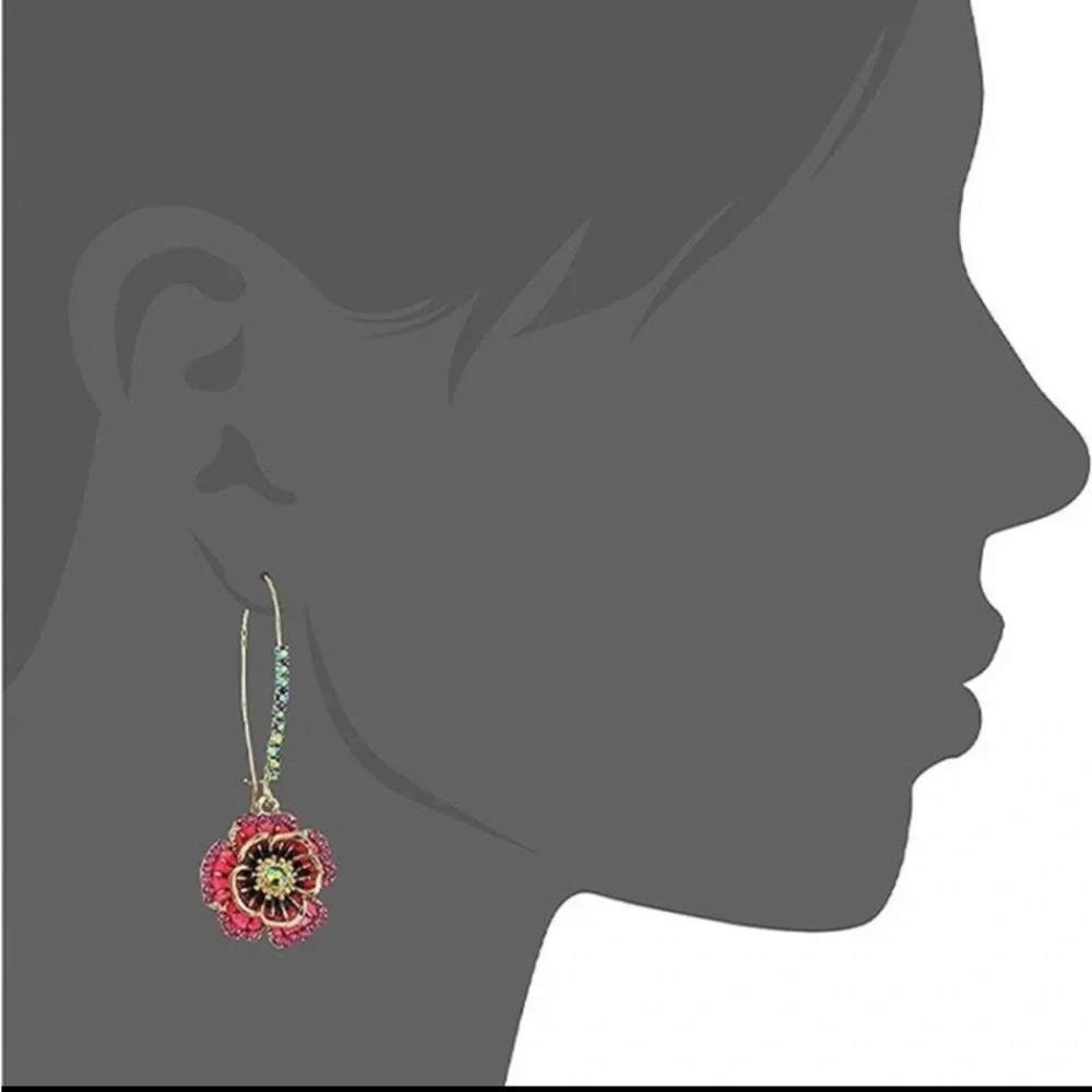 New Mediterranean Ethnic Boho Colorful Red Rose Crystal Drop Earrings